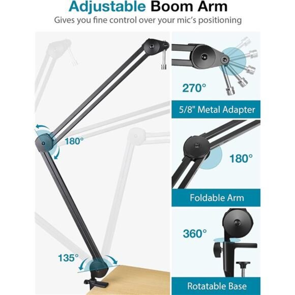 Microphone Arm Stand, Heavy Duty Mic Arm Microphone Stand Scissor Boom Stands - Picture 3 of 8